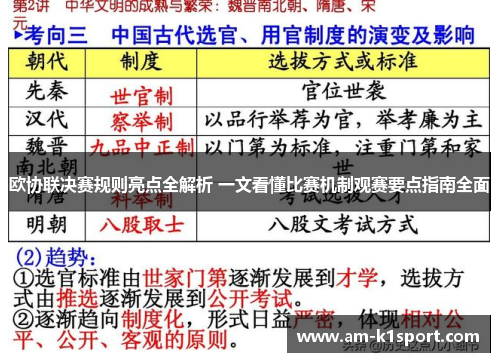 欧协联决赛规则亮点全解析 一文看懂比赛机制观赛要点指南全面